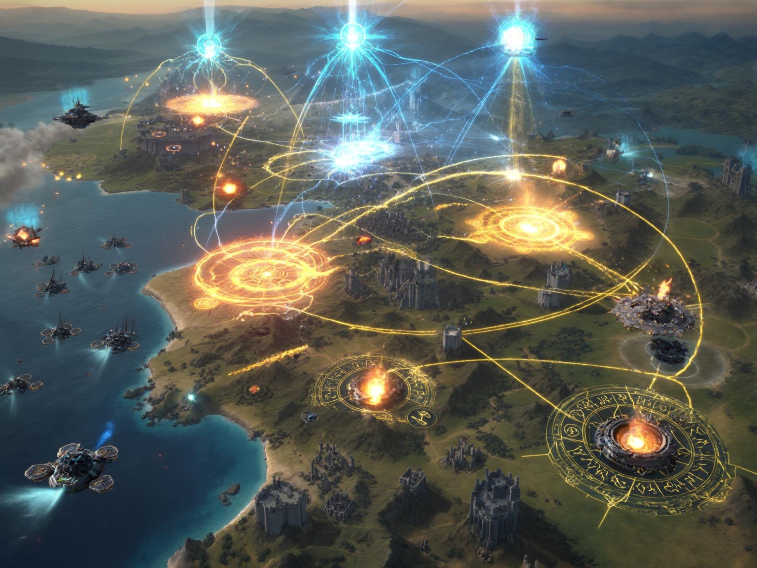 Magical defense network showing interconnected wardstones and energy flows across the kingdom
